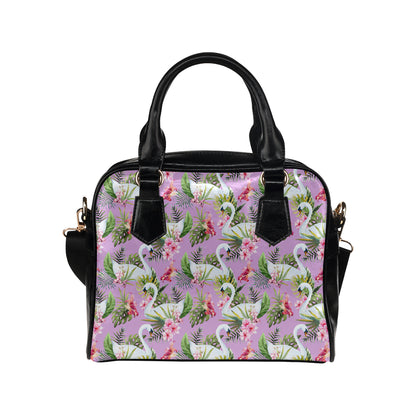 Swan with Flower Pattern Print Design 01 Shoulder Handbag