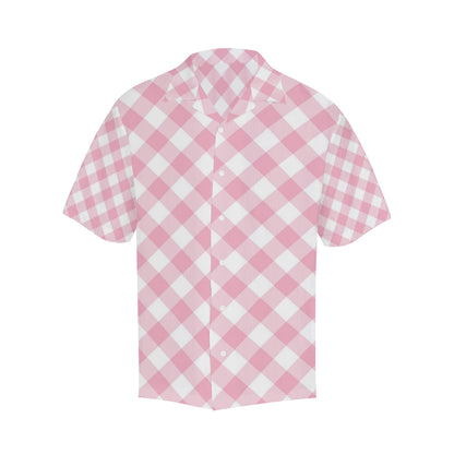 Gingham Pink Pattern Print Design 02 Men's Hawaiian Shirt