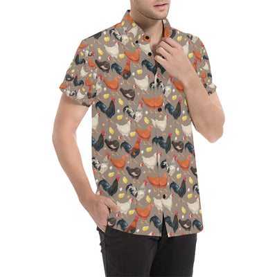 Chicken Evolution Pattern Men's Short Sleeve Button Up Shirt