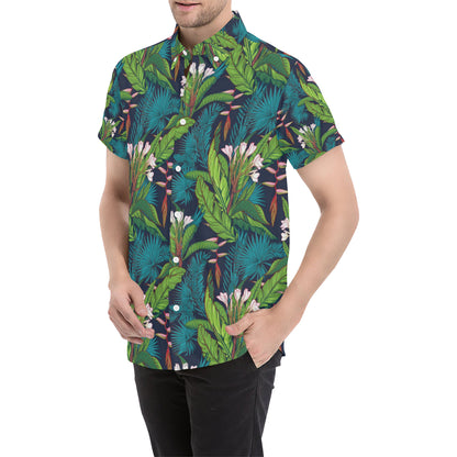 Rainforest Pattern Print Design RF01 Men's Short Sleeve Button Up Shirt