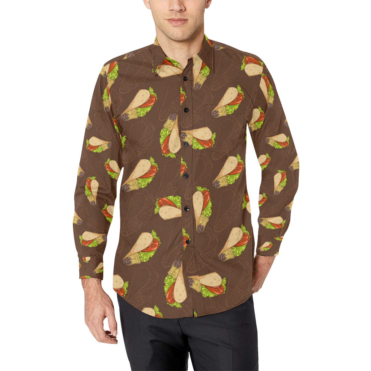 Taco Pattern Print Design TC08 Men's Long Sleeve Shirt