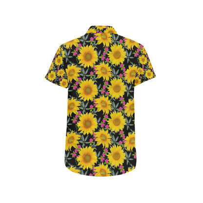 Sunflower Pattern Print Design SF014 Men's Short Sleeve Button Up Shirt