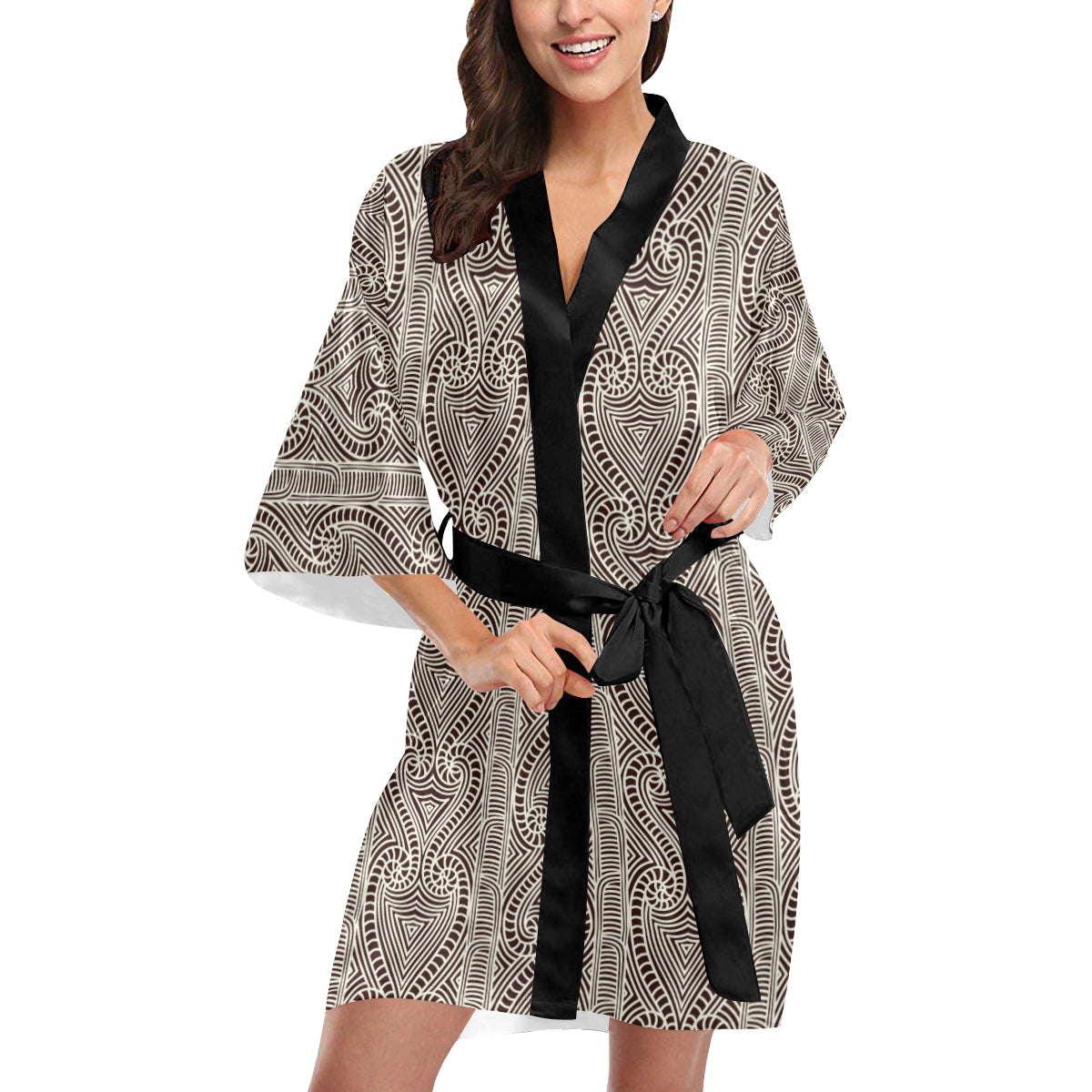 Maori Pattern Print Design 04 Women's Short Kimono