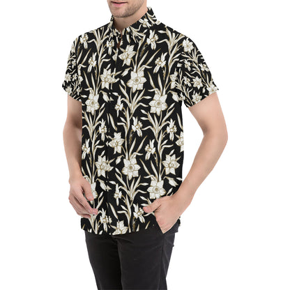 Daffodils Pattern Print Design DF06 Men's Short Sleeve Button Up Shirt