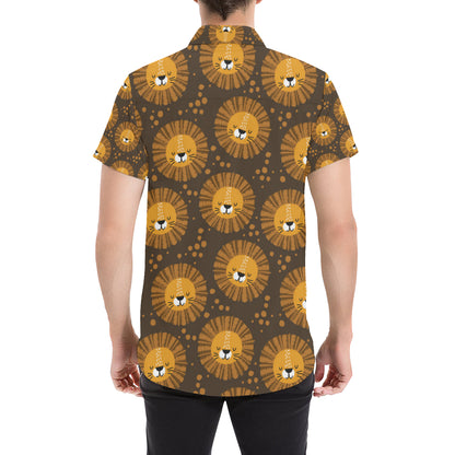 Lion Cartoon Pattern Print Design 01 Men's Short Sleeve Button Up Shirt