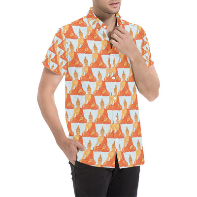 Buddha Pattern Print Men's Short Sleeve Button Up Shirt