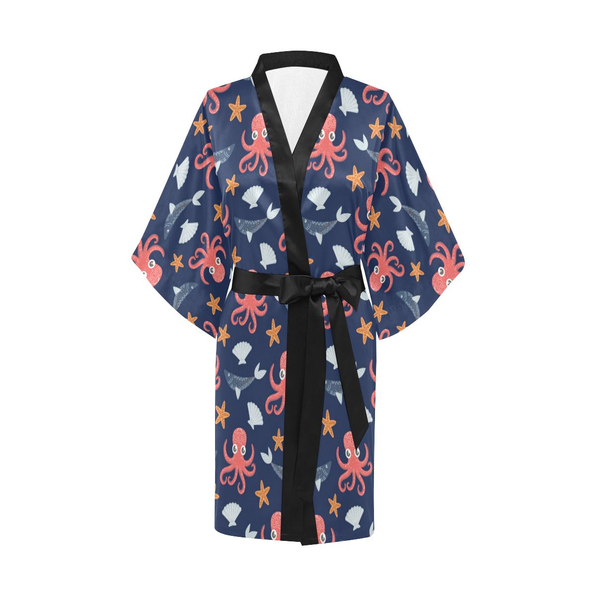 Octopus Pattern Print Design A04 Women's Short Kimono