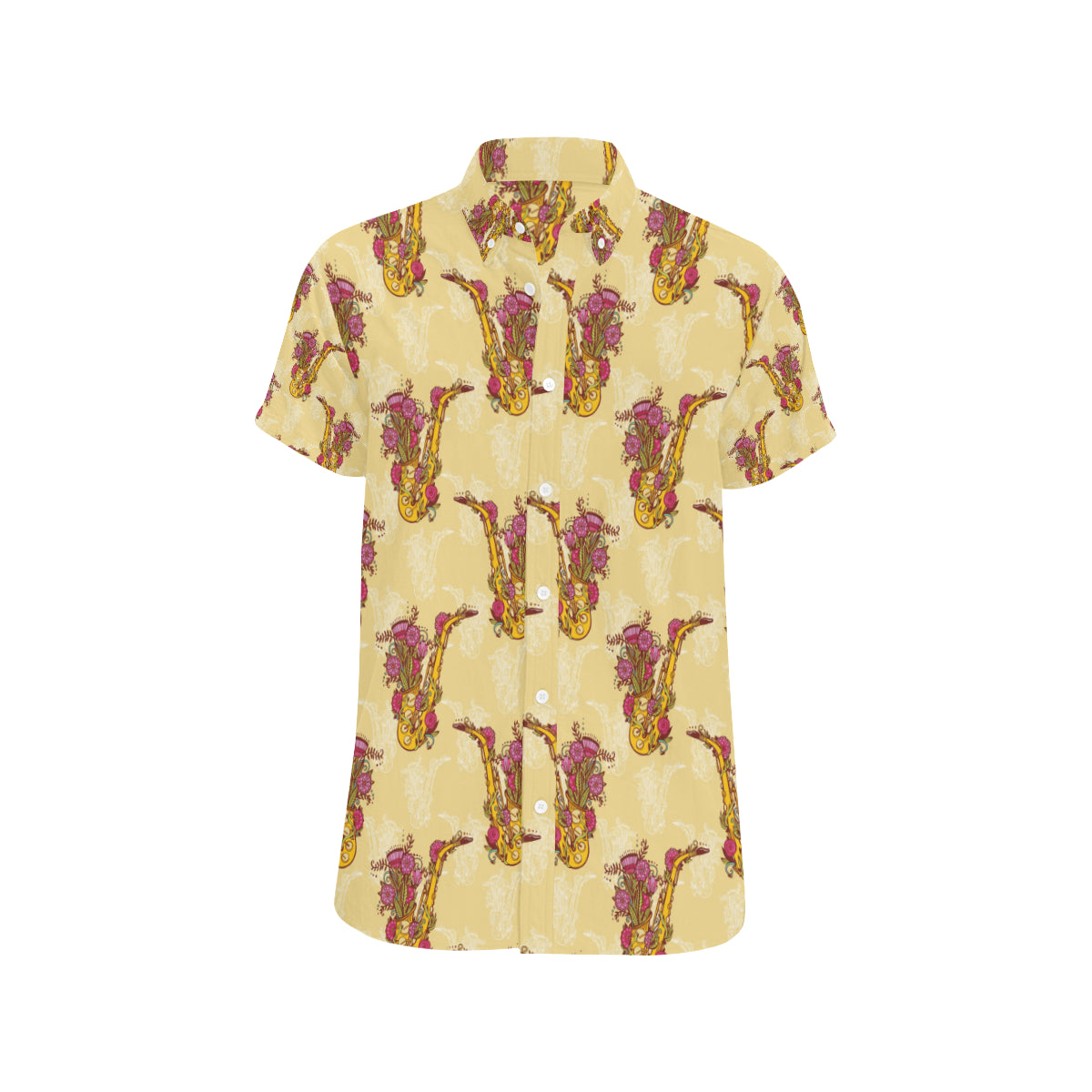 Saxophone Pattern Print Design 04 Men's Short Sleeve Button Up Shirt