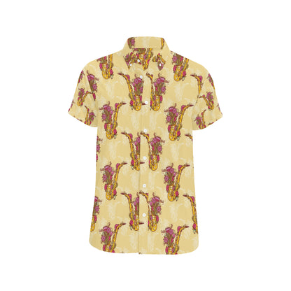 Saxophone Pattern Print Design 04 Men's Short Sleeve Button Up Shirt