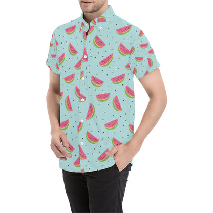 Watermelon Pattern Print Design WM06 Men's Short Sleeve Button Up Shirt
