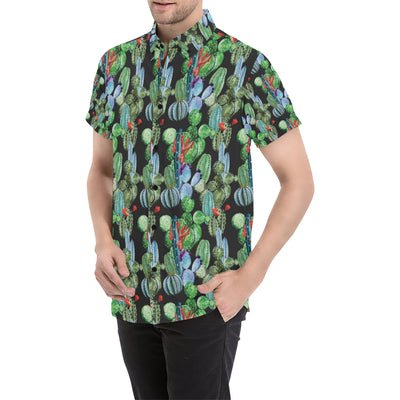 Cactus Watercolor Style Print Men's Short Sleeve Button Up Shirt