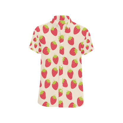 Strawberry Pattern Print Design SB02 Men's Short Sleeve Button Up Shirt
