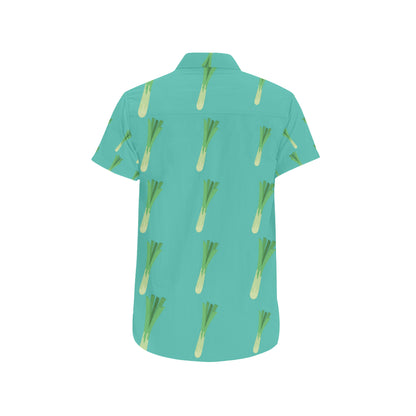 Leek Pattern Print Design 01 Men's Short Sleeve Button Up Shirt