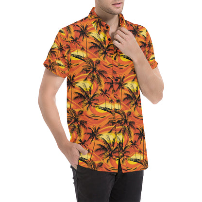 Palm Tree Pattern Print Design A02 Men's Short Sleeve Button Up Shirt