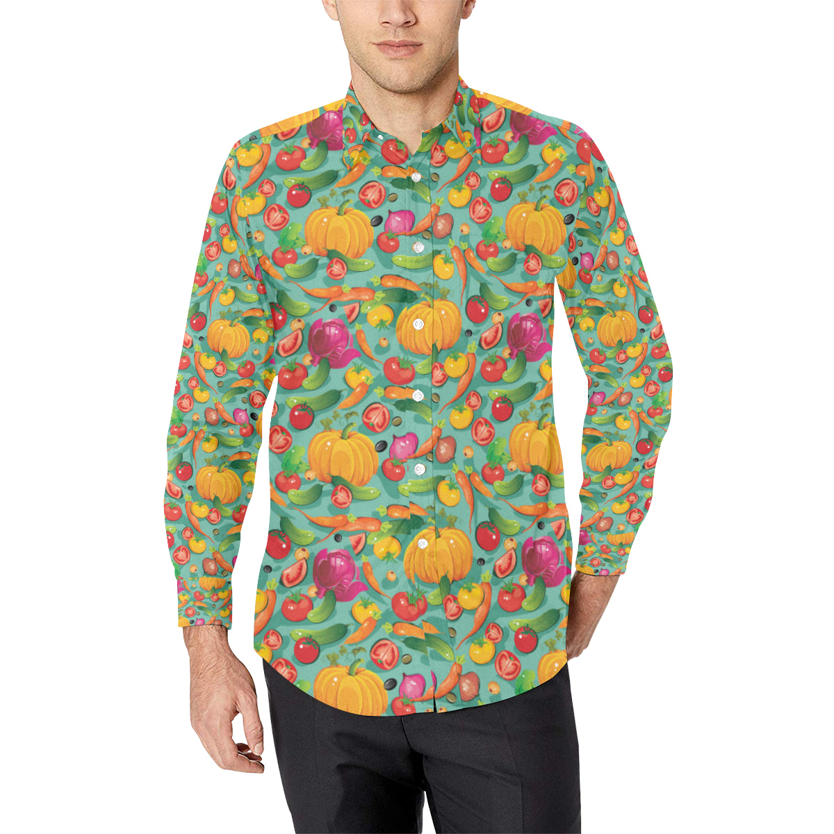 Vegan Colorful Themed Design Print Men's Long Sleeve Shirt