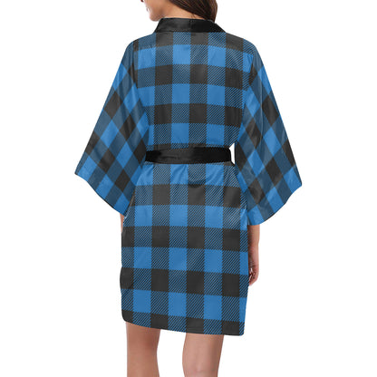 Buffalo check Blue Pattern Print Design 03 Women's Short Kimono