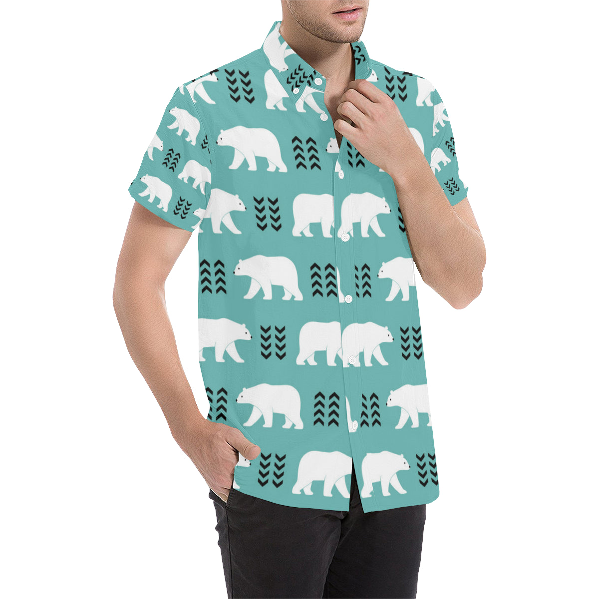 Polar Bear Pattern Print Design A05 Men's Short Sleeve Button Up Shirt