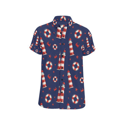 Nautical Pattern Print Design A03 Men's Short Sleeve Button Up Shirt