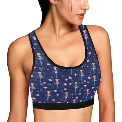 Fairy Cartoon Style Print Pattern Sports Bra