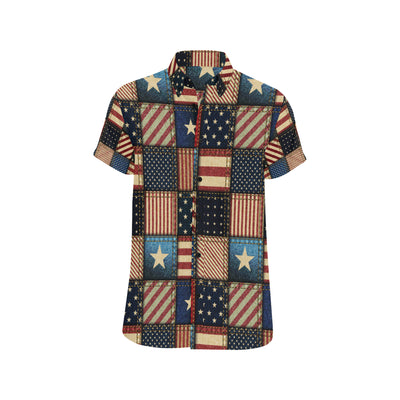 American flag Patchwork Design Men's Short Sleeve Button Up Shirt
