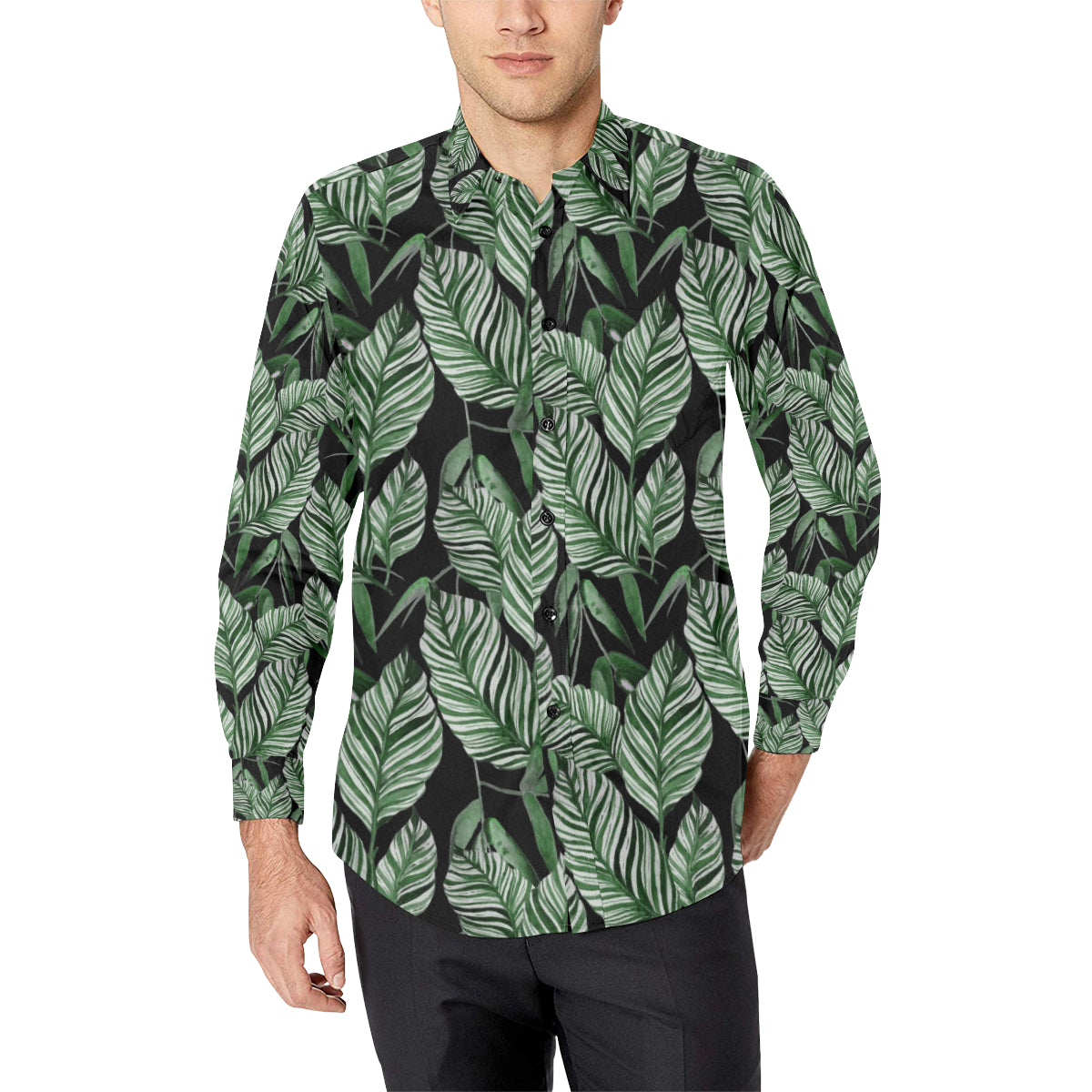 Palm Leaves Pattern Print Design PL09 Men's Long Sleeve Shirt
