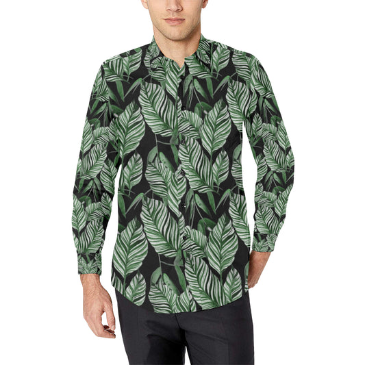 Palm Leaves Pattern Print Design PL09 Men's Long Sleeve Shirt
