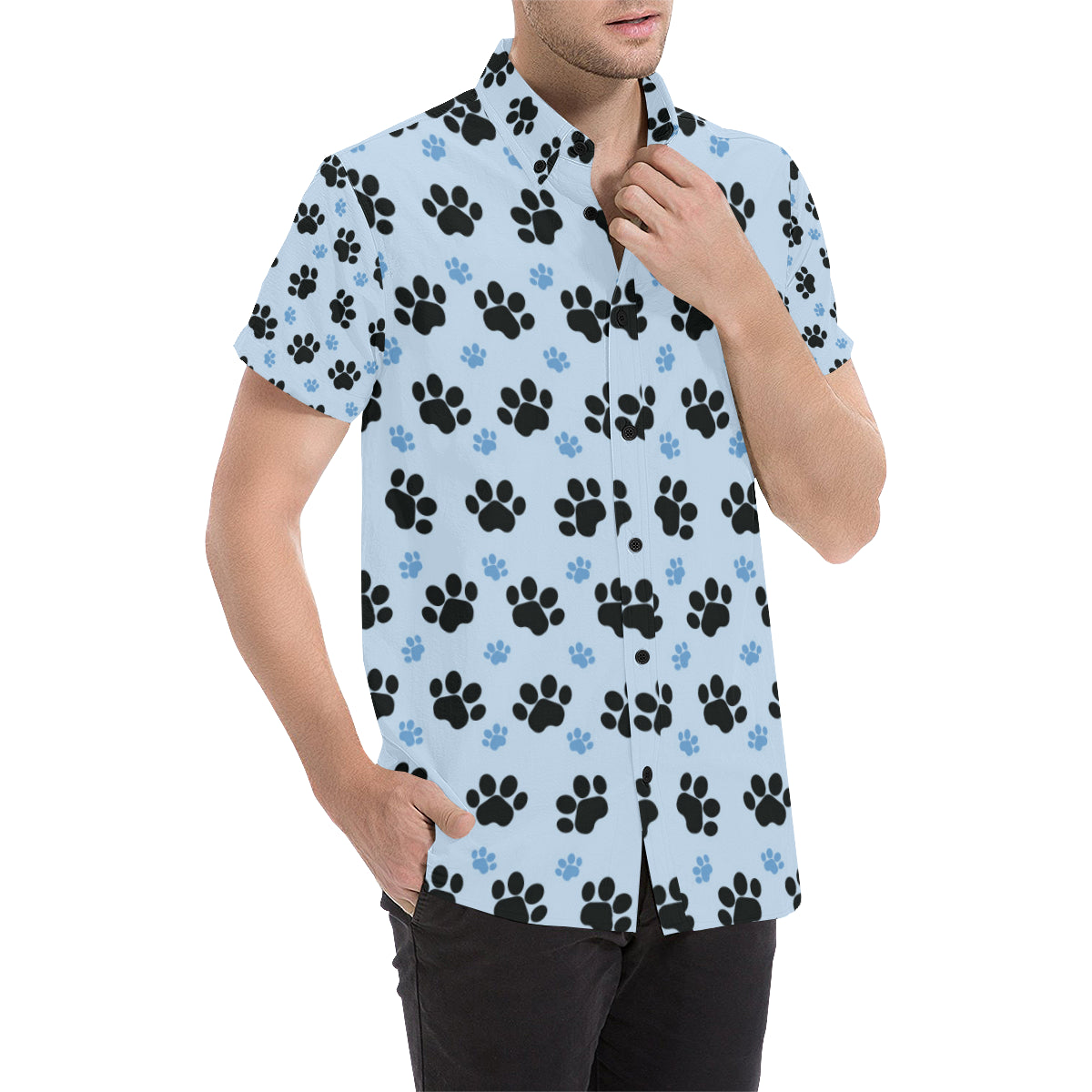 Paw Pattern Print Design A04 Men's Short Sleeve Button Up Shirt