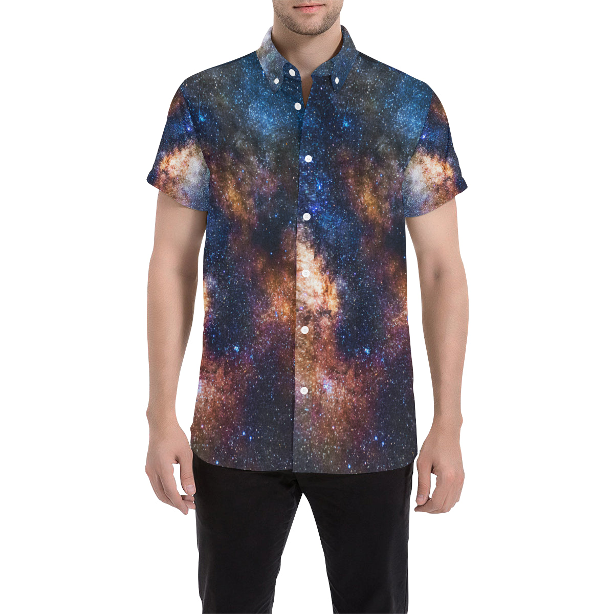 Celestial Milky way Galaxy Men's Short Sleeve Button Up Shirt