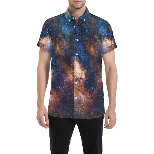 Celestial Milky way Galaxy Men's Short Sleeve Button Up Shirt