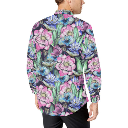 Water Lily Pattern Print Design WL07 Men's Long Sleeve Shirt