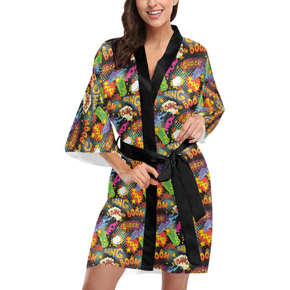 Comic Book Pattern Print Design 01 Women's Short Kimono