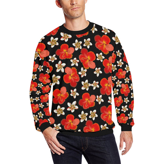 Red Hibiscus Pattern Print Design HB022 Men Long Sleeve Sweatshirt