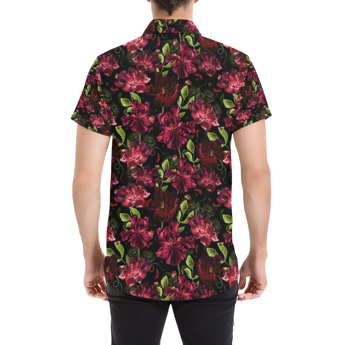 Iris Pattern Print Design IR03 Men's Short Sleeve Button Up Shirt