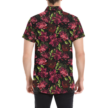 Iris Pattern Print Design IR03 Men's Short Sleeve Button Up Shirt