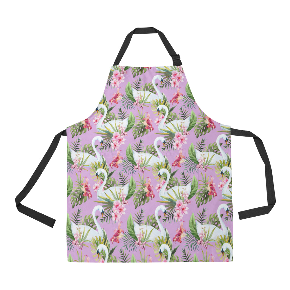 Swan with Flower Pattern Print Design 01 Apron with Pocket