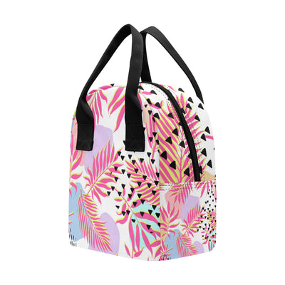 Pink Tropical Palm Leaves Insulated Lunch Bag