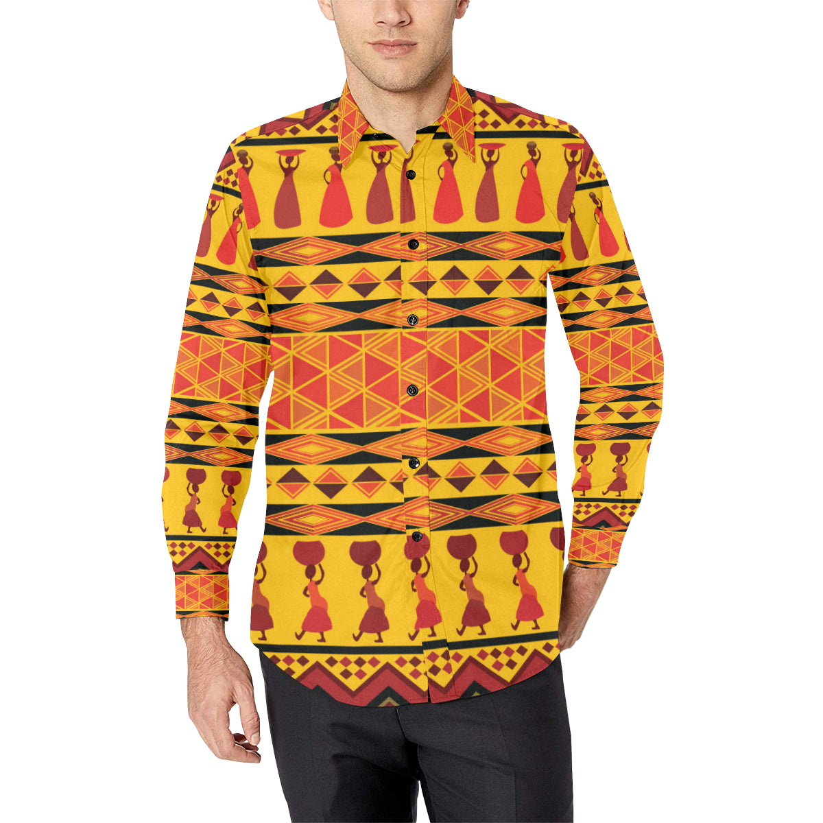 African Pattern Print Design 01 Men's Long Sleeve Shirt