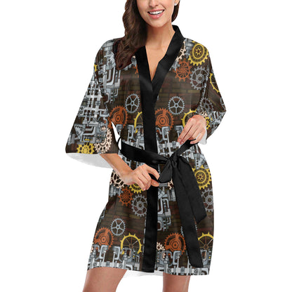 Mechanic Pattern Print Design 04 Women's Short Kimono