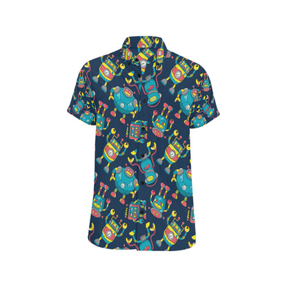Robot Pattern Print Design A05 Men's Short Sleeve Button Up Shirt