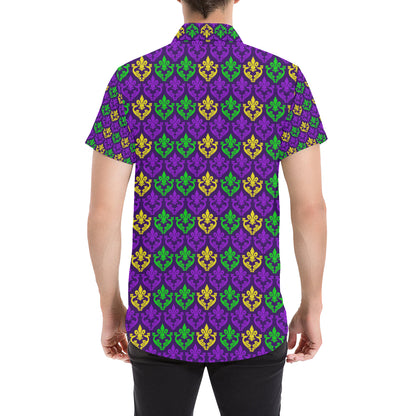 Mardi Gras Pattern Print Design 02 Men's Short Sleeve Button Up Shirt