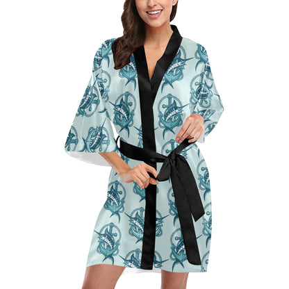Swordfish Pattern Print Design 03 Women's Short Kimono