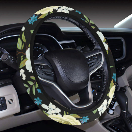 Anemone Pattern Print Design AM03 Steering Wheel Cover with Elastic Edge