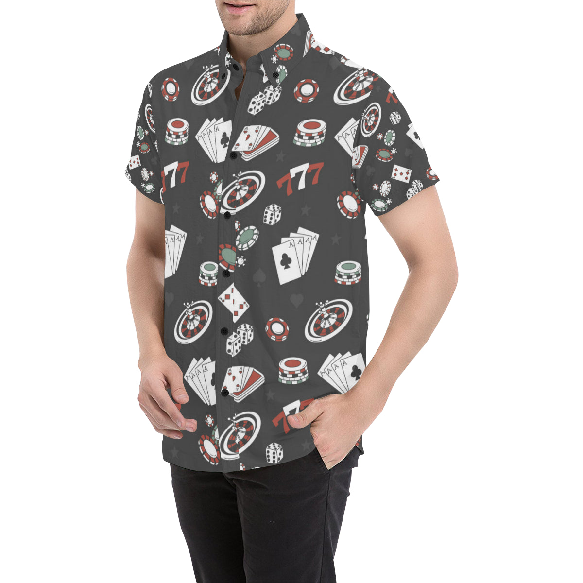 Casino Pattern Print Design 02 Men's Short Sleeve Button Up Shirt