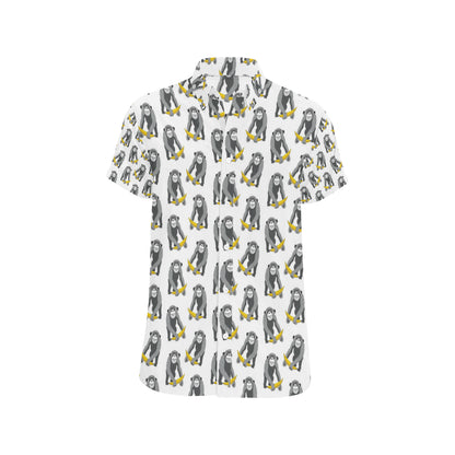 Chimpanzee Pattern Print Design 05 Men's Short Sleeve Button Up Shirt