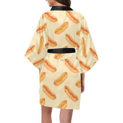 Hot Dog Pattern Print Design 05 Women's Short Kimono
