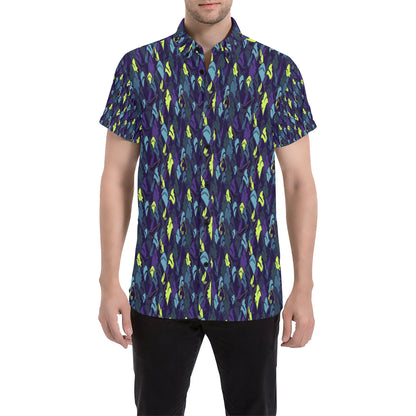 Shark Neon color Print Men's Short Sleeve Button Up Shirt