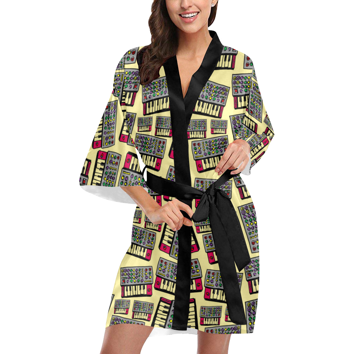 Synthesizer Pattern Print Design 01 Women's Short Kimono