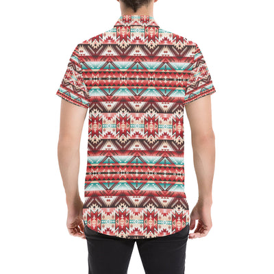 Aztec Western Style Print Pattern Men's Short Sleeve Button Up Shirt