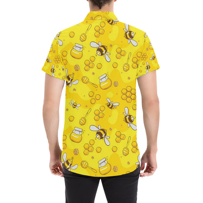 Bee Pattern Print Design BEE01 Men's Short Sleeve Button Up Shirt