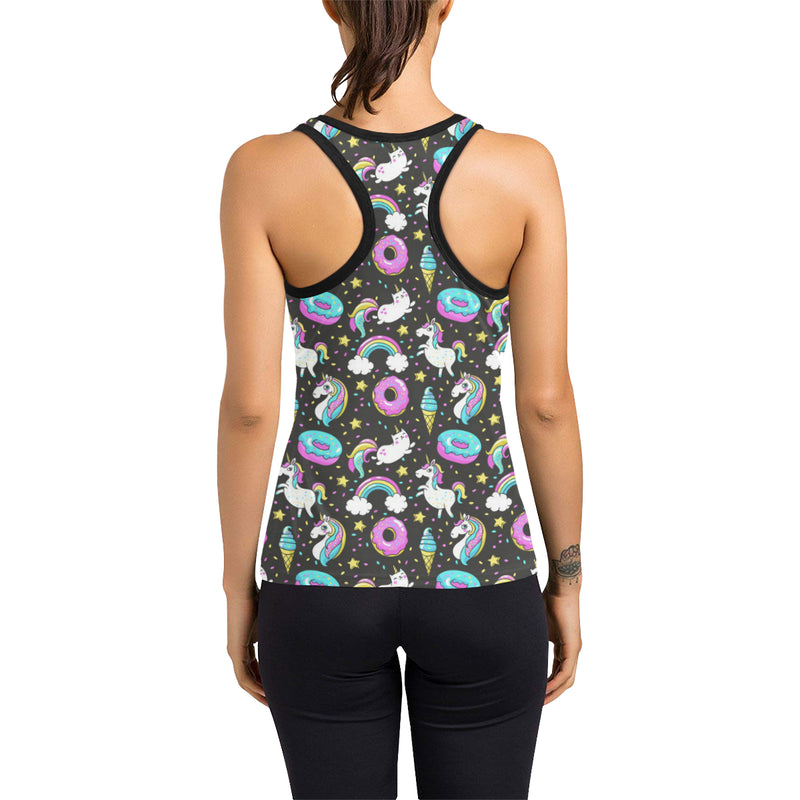 Donut Unicorn Pattern Print Design DN09 Women's Racerback Tank Top